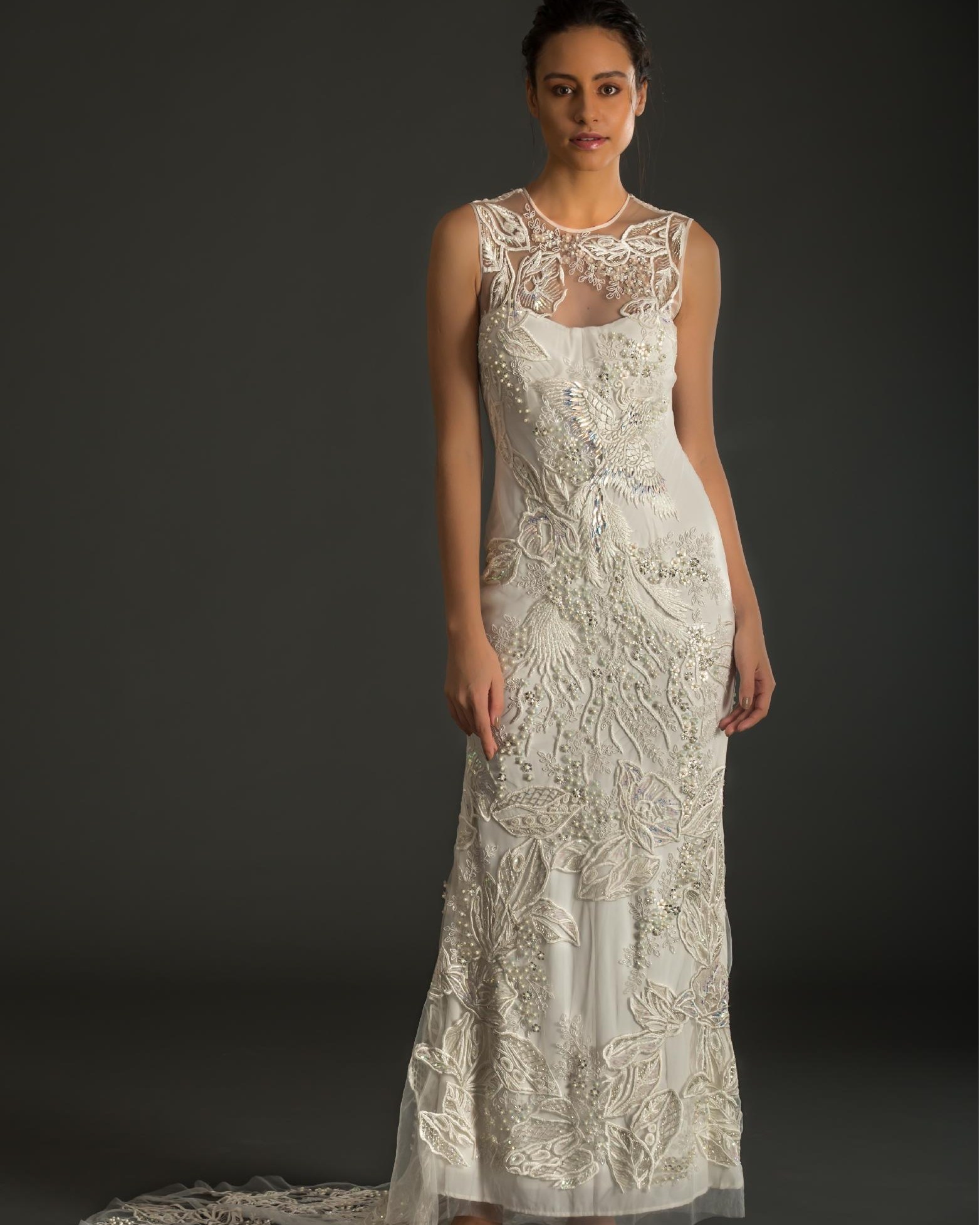 ANOVE SS18 look 002, all-over floral and leaf beaded embroidery with cathedral train