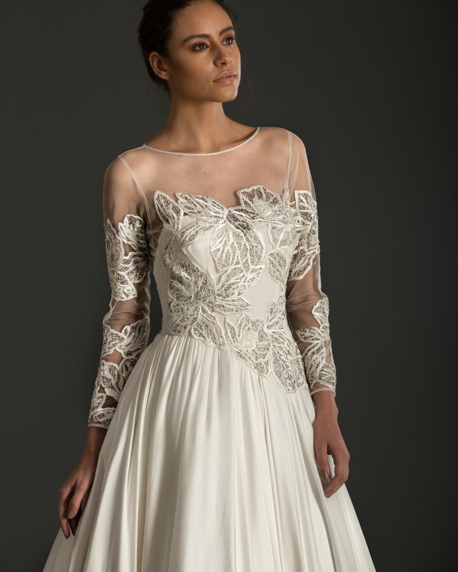 ANOVE SS18 look 012, illusion sleeve with floral leaf beading